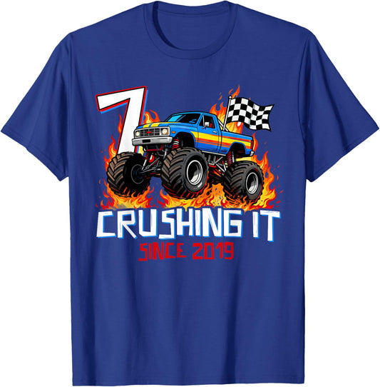 Crushing It Since 2019 Seven 7th Birthday Boys 7 Years Old T-Shirt - T-Shirt | Royal