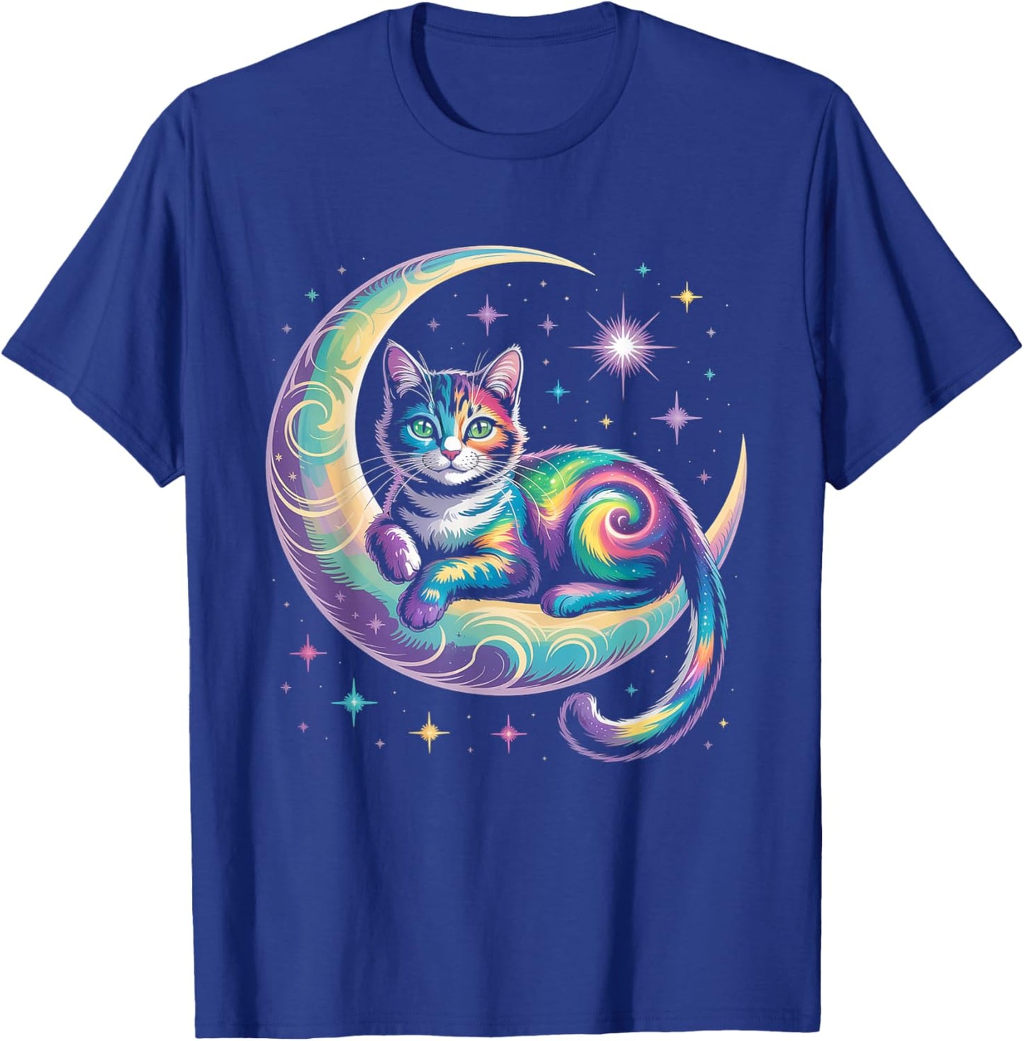 Mystical Space Cosmic Cat - Galaxy Kitten Graphic T-Shirt - T-Shirt | Royal