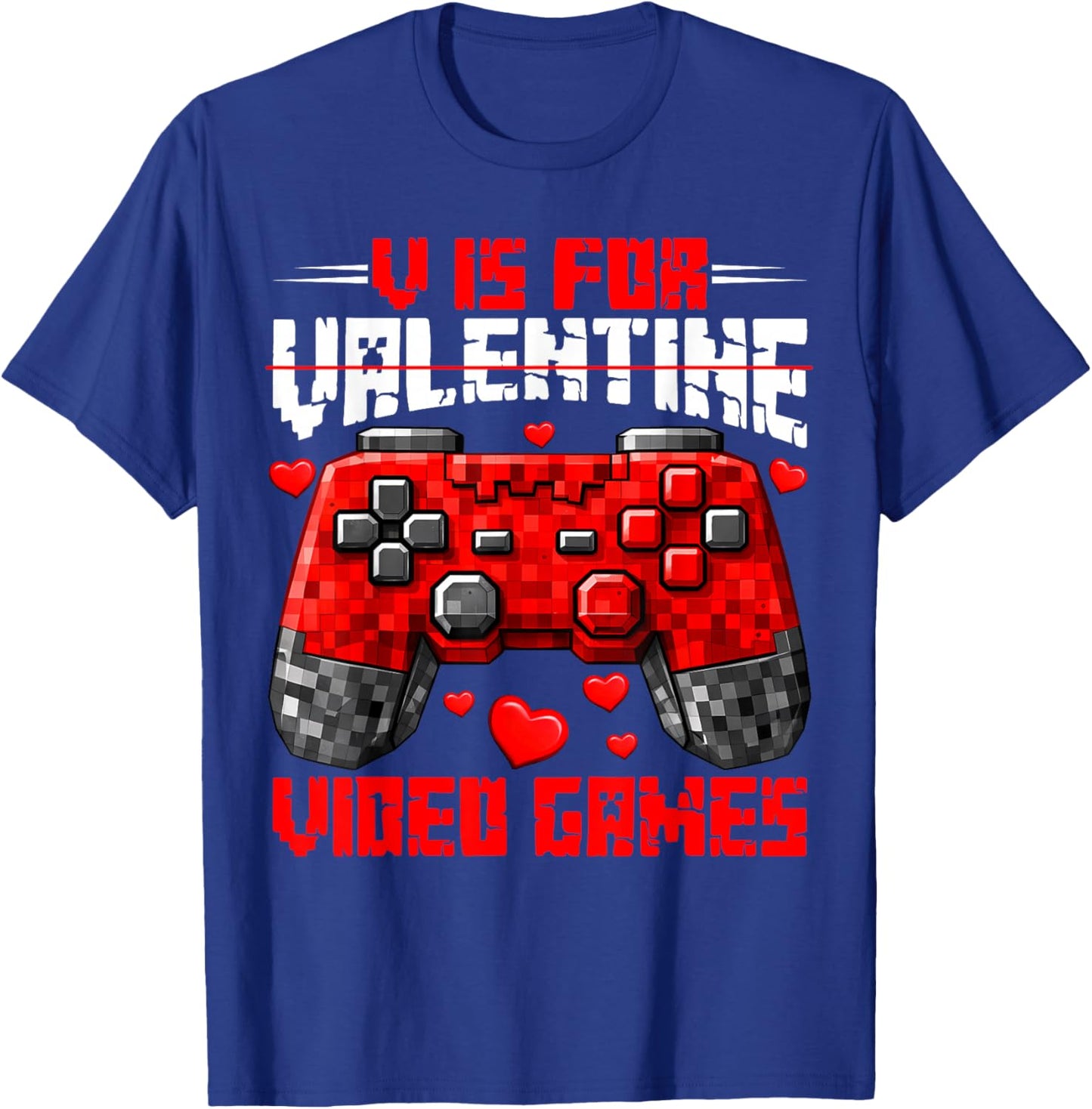 Funny Valentines Gamer Boy Kids V is for Video Games Gaming T-Shirt - T-Shirt | Royal