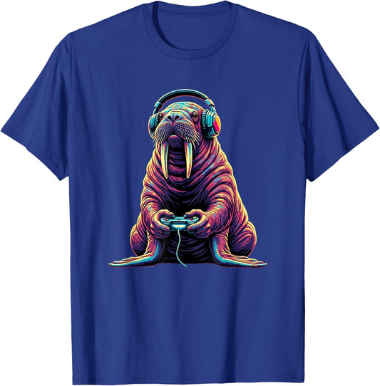 Walrus Gaming Animal Video Games Funny Walrus T-Shirt - T-Shirt | Royal