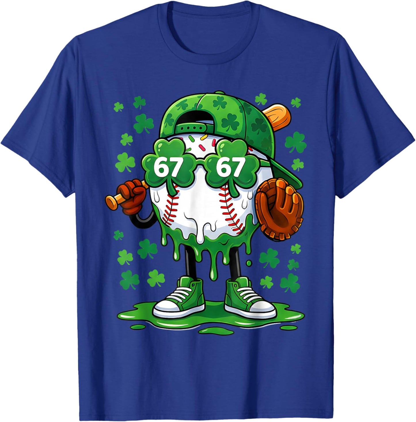 Funny 67 Baseball Drip St Patricks Day Shamrock Green T-Shirt - T-Shirt | Royal