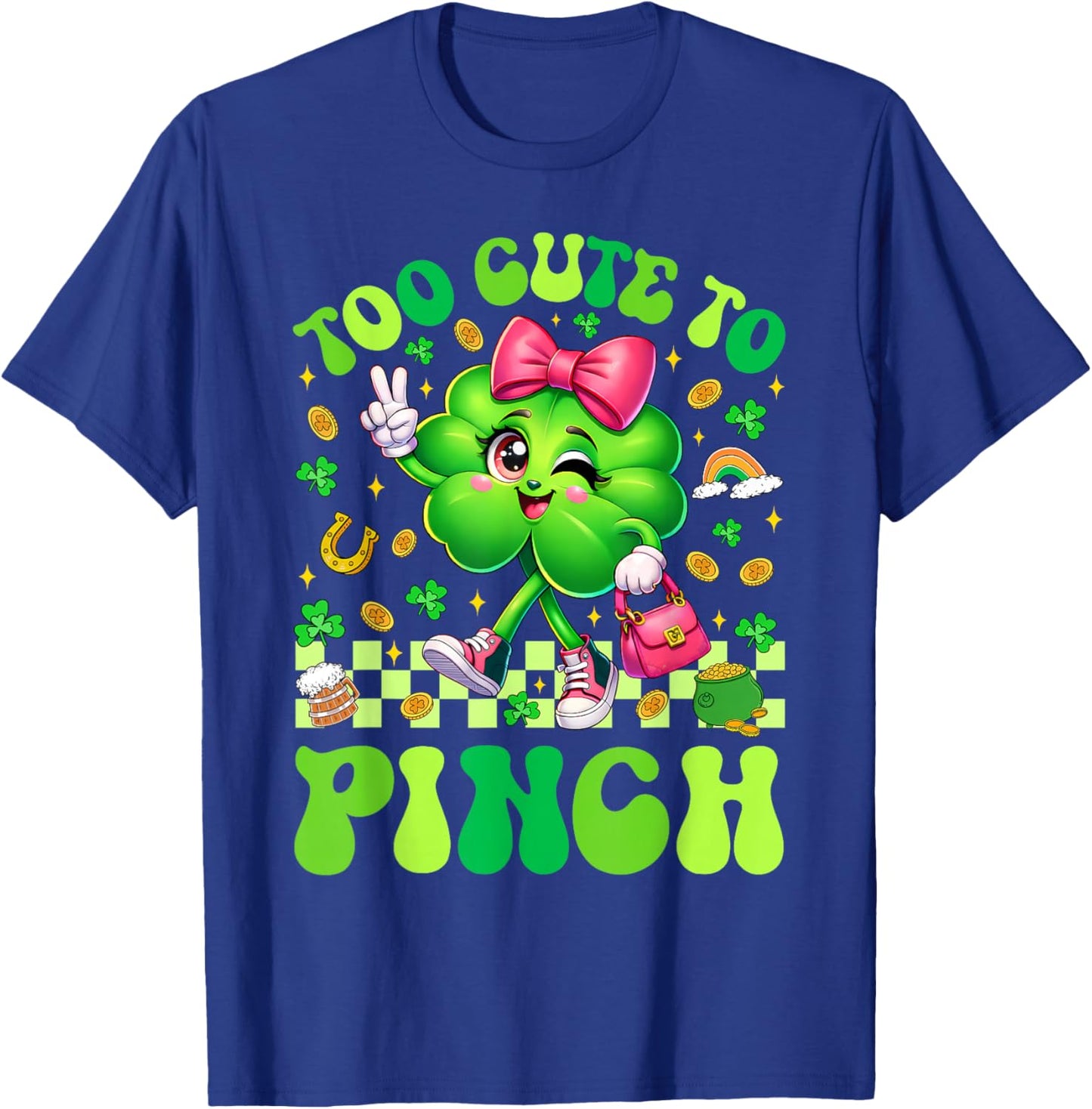 Too Cute to Pinch Shamrock St Patricks Day Toddler Girl Kids T-Shirt - T-Shirt | Royal