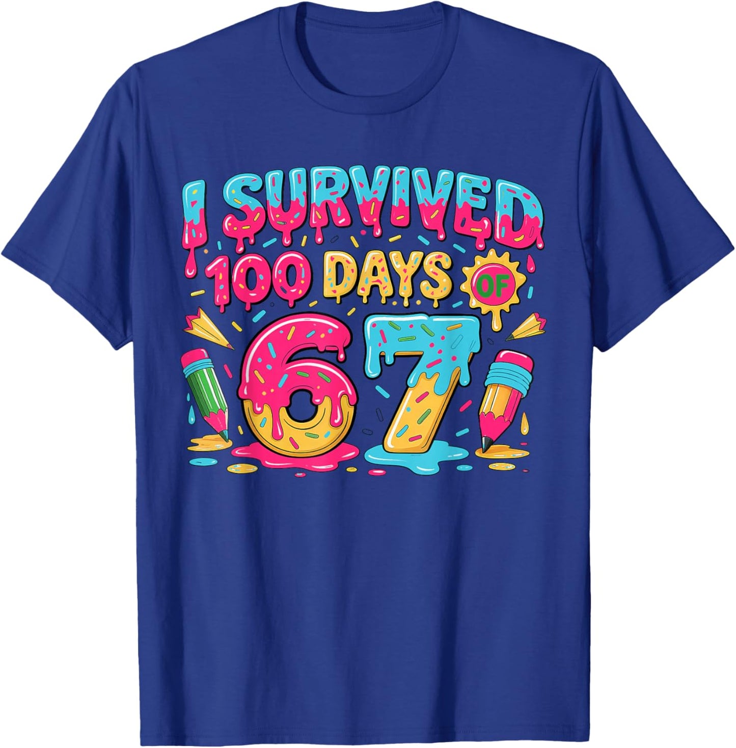 100th Day Teacher I Survived 100 Days 67 T-Shirt - T-Shirt | Royal