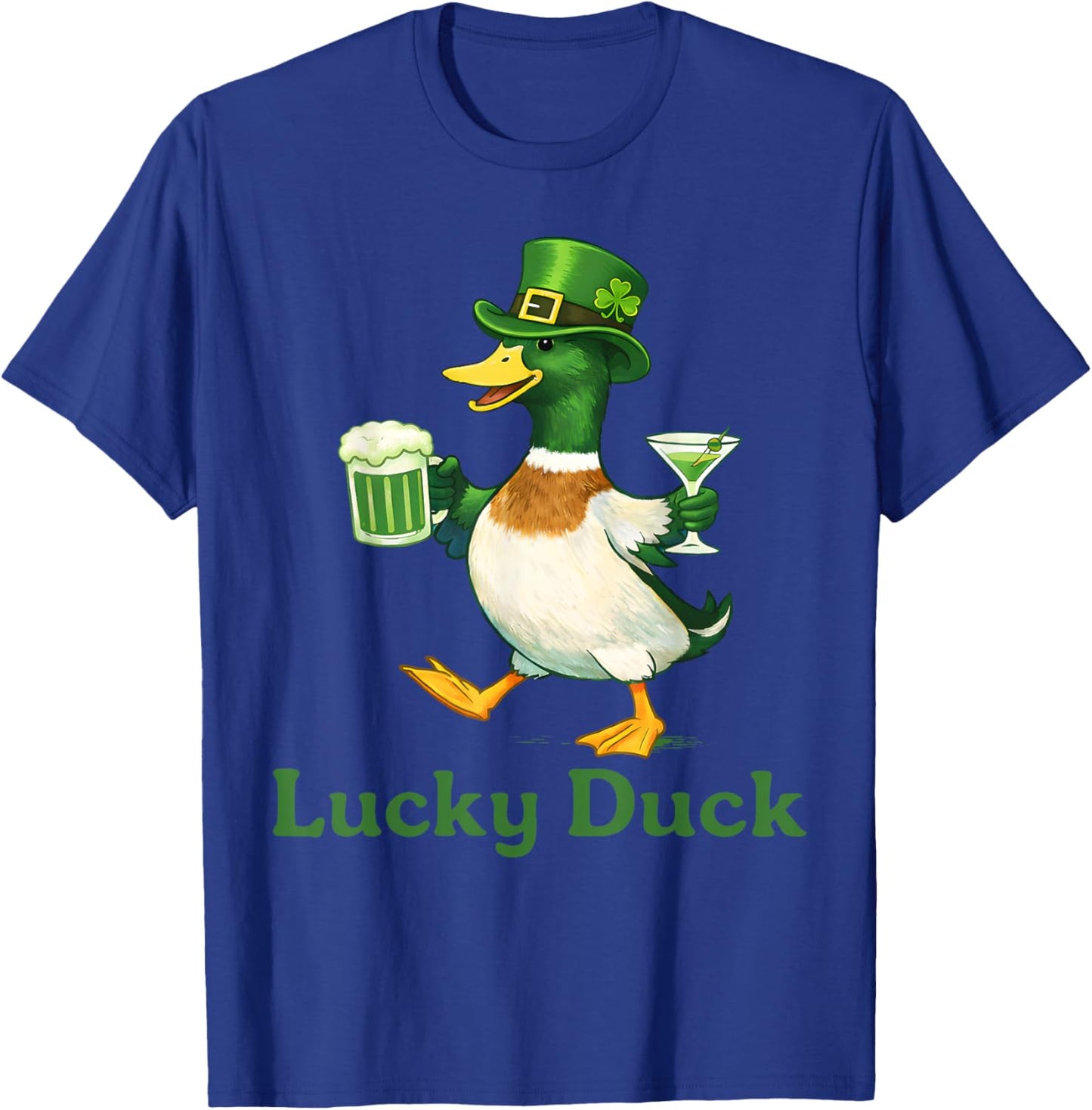 Funny Lucky Duck St Patricks Day Irish Shamrock Men Women T-Shirt - T-Shirt | Royal