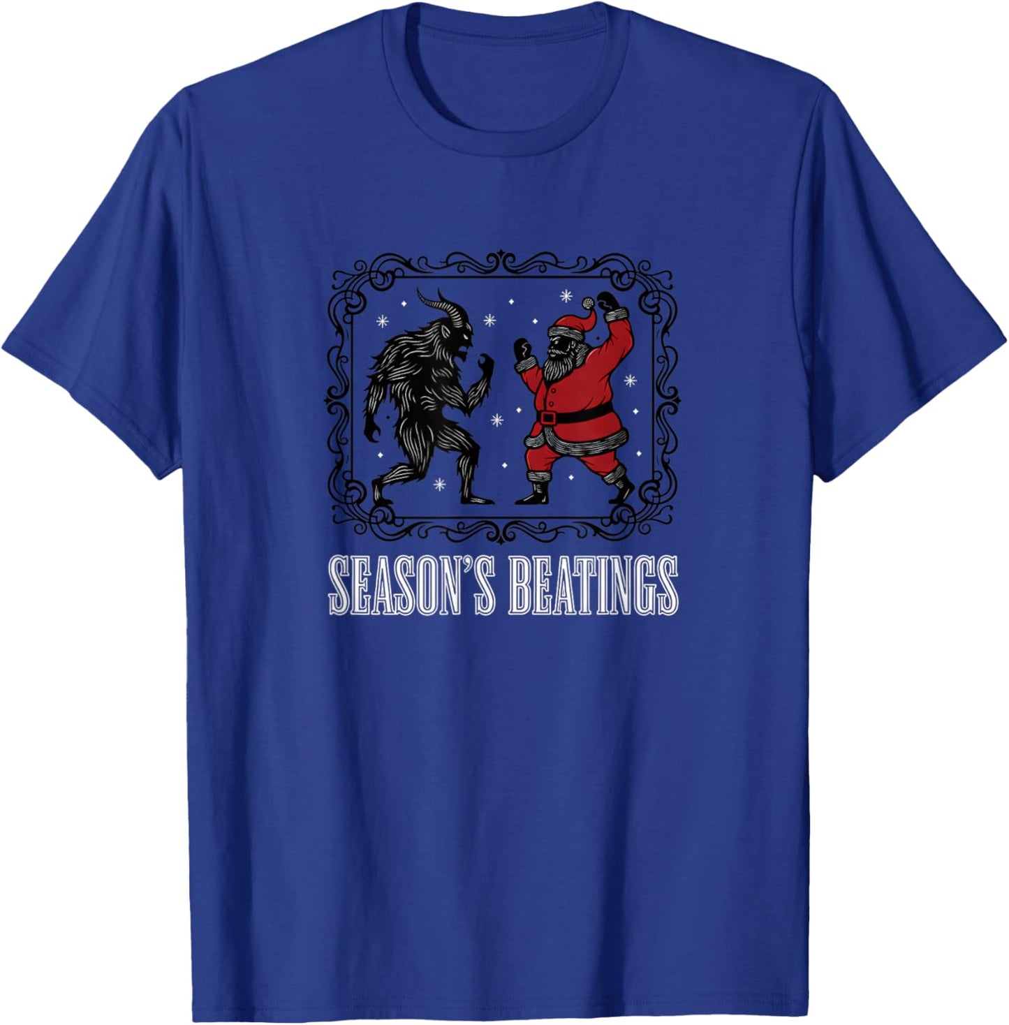 Christmas Season's Beatings Santa Vs Krampus Funny Holiday T-Shirt - T-Shirt | Royal