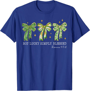 St Patrick's Day Not Lucky Simply Blessed Bow Shamrock T-Shirt - T-Shirt | Royal