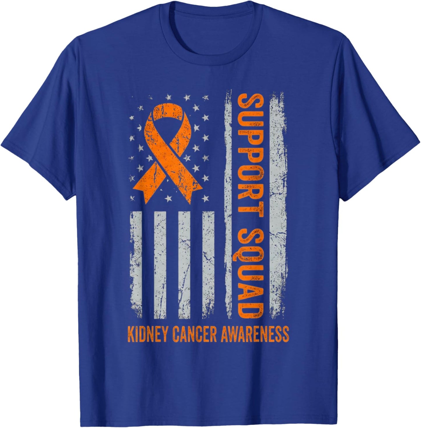 Kidney Cancer Awareness Support Squad Orange Ribbon Flag T-Shirt - T-Shirt | Royal