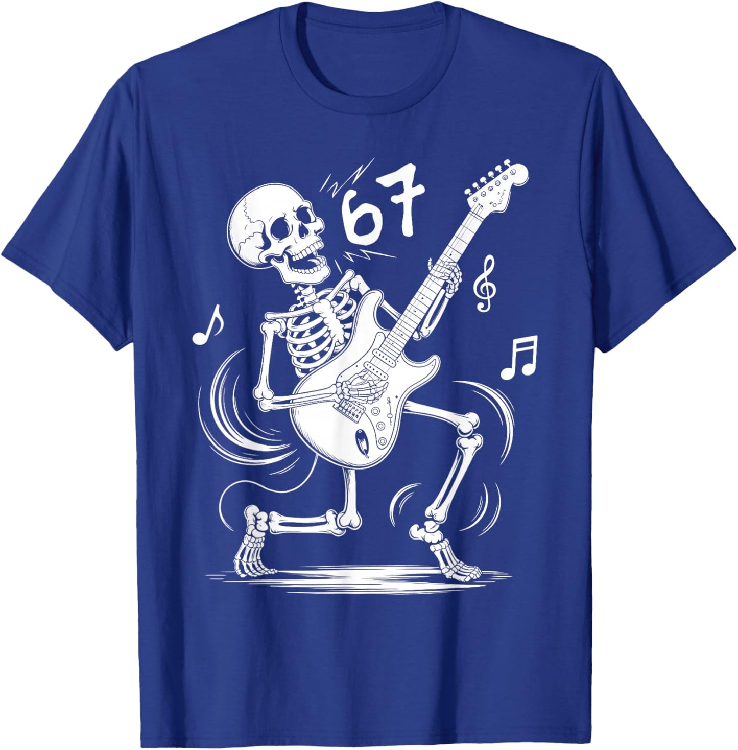 Six Seven Meme 67 Skeleton Playing Guitar Rock and Roll T-Shirt - T-Shirt | Royal