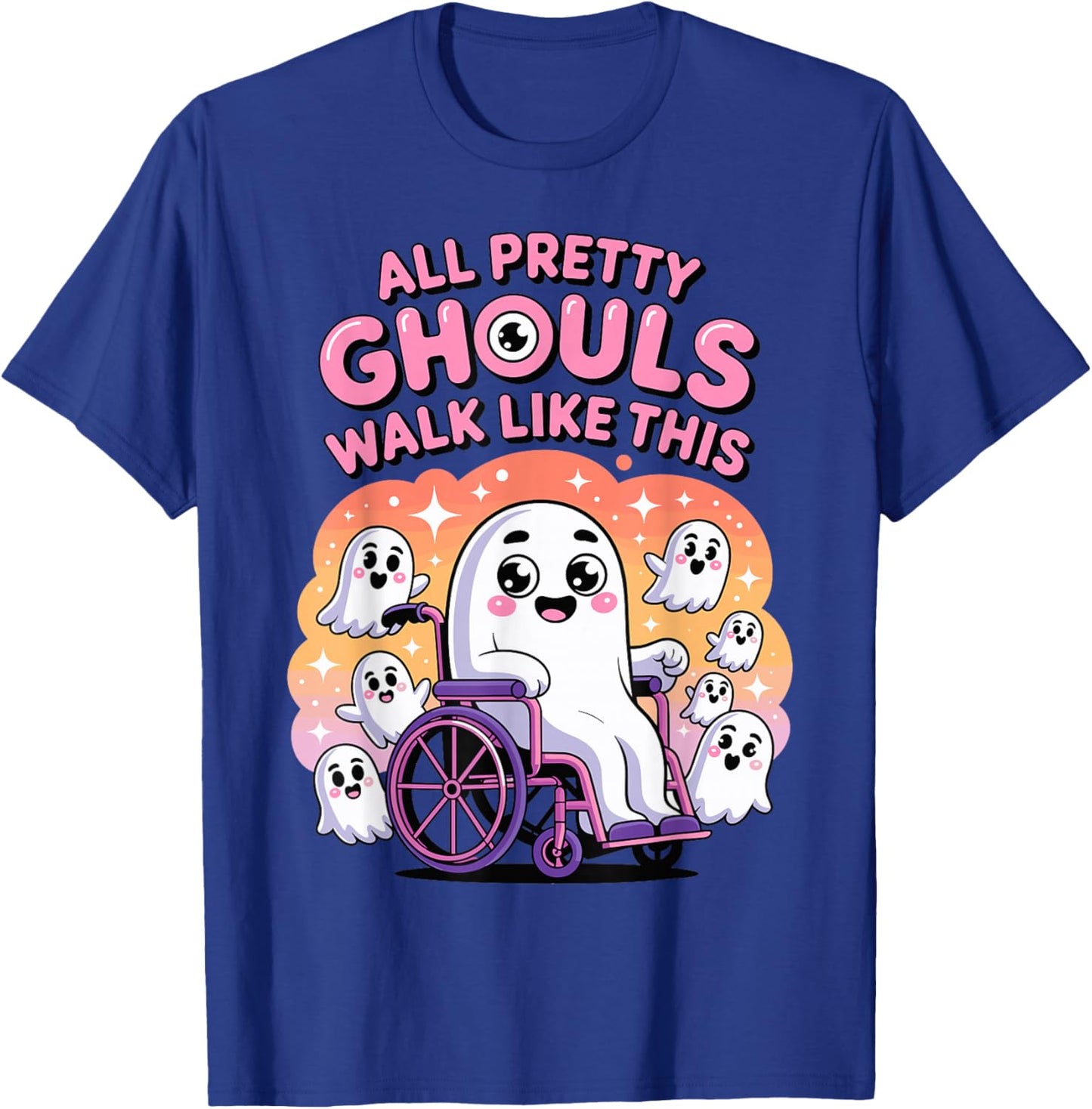 Halloween Wheelchair Costume Handicap Joke Ghouls Walk Like T-Shirt - T-Shirt | Royal