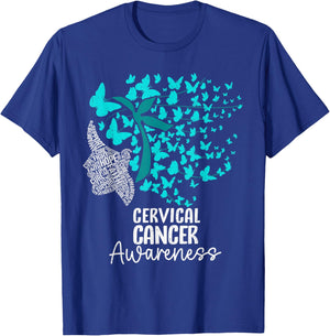 Cervical Cancer Awareness Butterfly Hair Ribbon Teal T-Shirt - T-Shirt | Royal