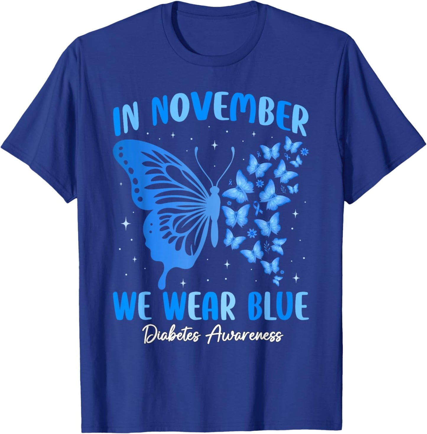 in November We Wear Blue Diabetes Awareness Ribbon Butterfly T-Shirt - T-Shirt | Royal