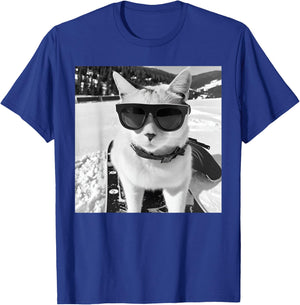 Cat at The Ski Slopes and Snowboarder T-Shirt - T-Shirt | Royal