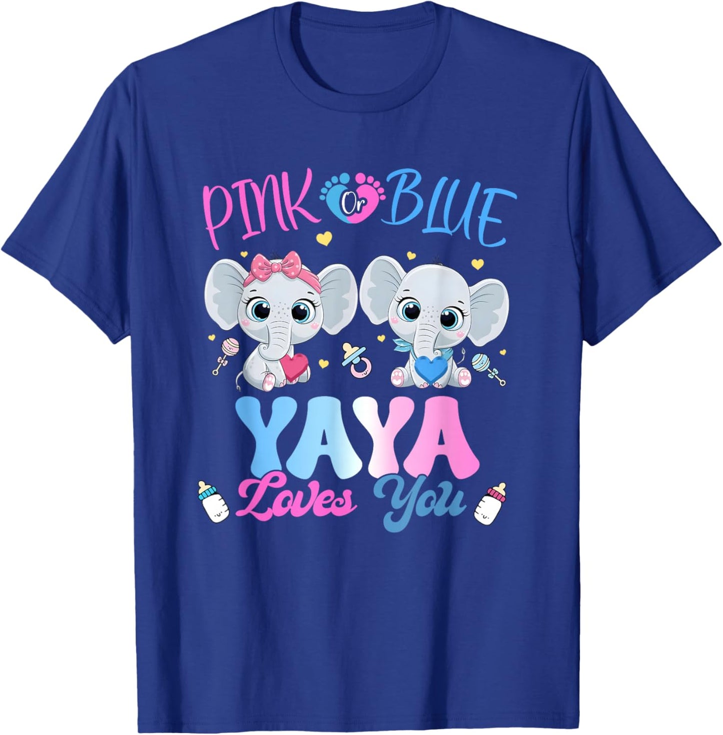 Pink or Blue Yaya Loves You Gender Reveal Elephant T-Shirt - T-Shirt | Royal