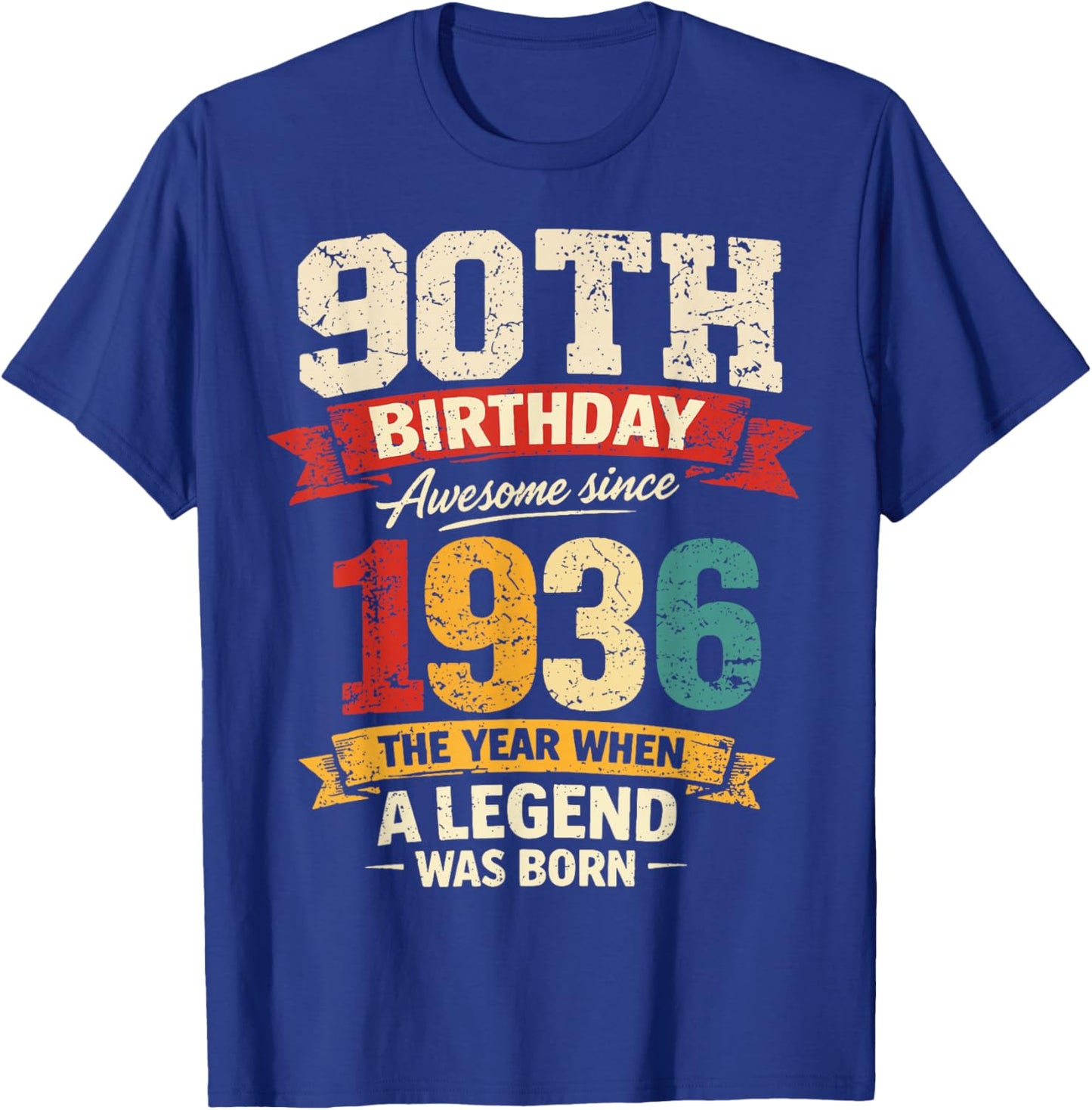 90 Year Old Vintage Awesome Since 1936 90th Birthday T-Shirt - T-Shirt | Royal