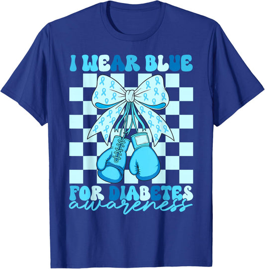 I Wear Blue for Diabetes Awareness Coquette Boxing Gloves T-Shirt - T-Shirt | Royal