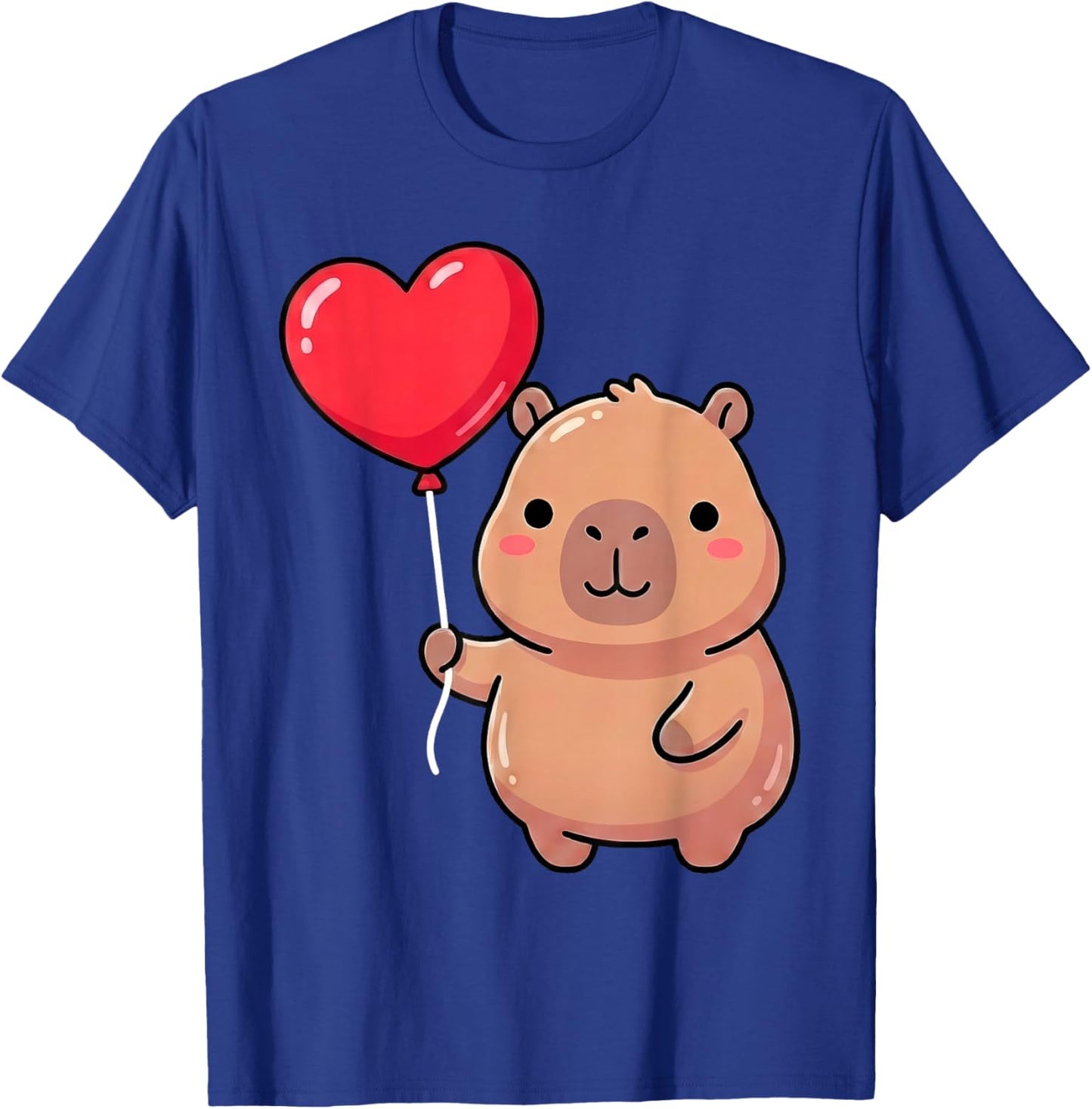 Cute Valentine's Day Capybara Holding Heart Balloon Kawaii T-Shirt - T-Shirt | Royal