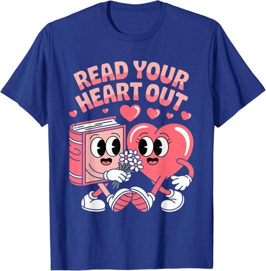 Retro Read Your Heart Out Valentine's Day Teacher Book Lover T-Shirt - T-Shirt | Royal