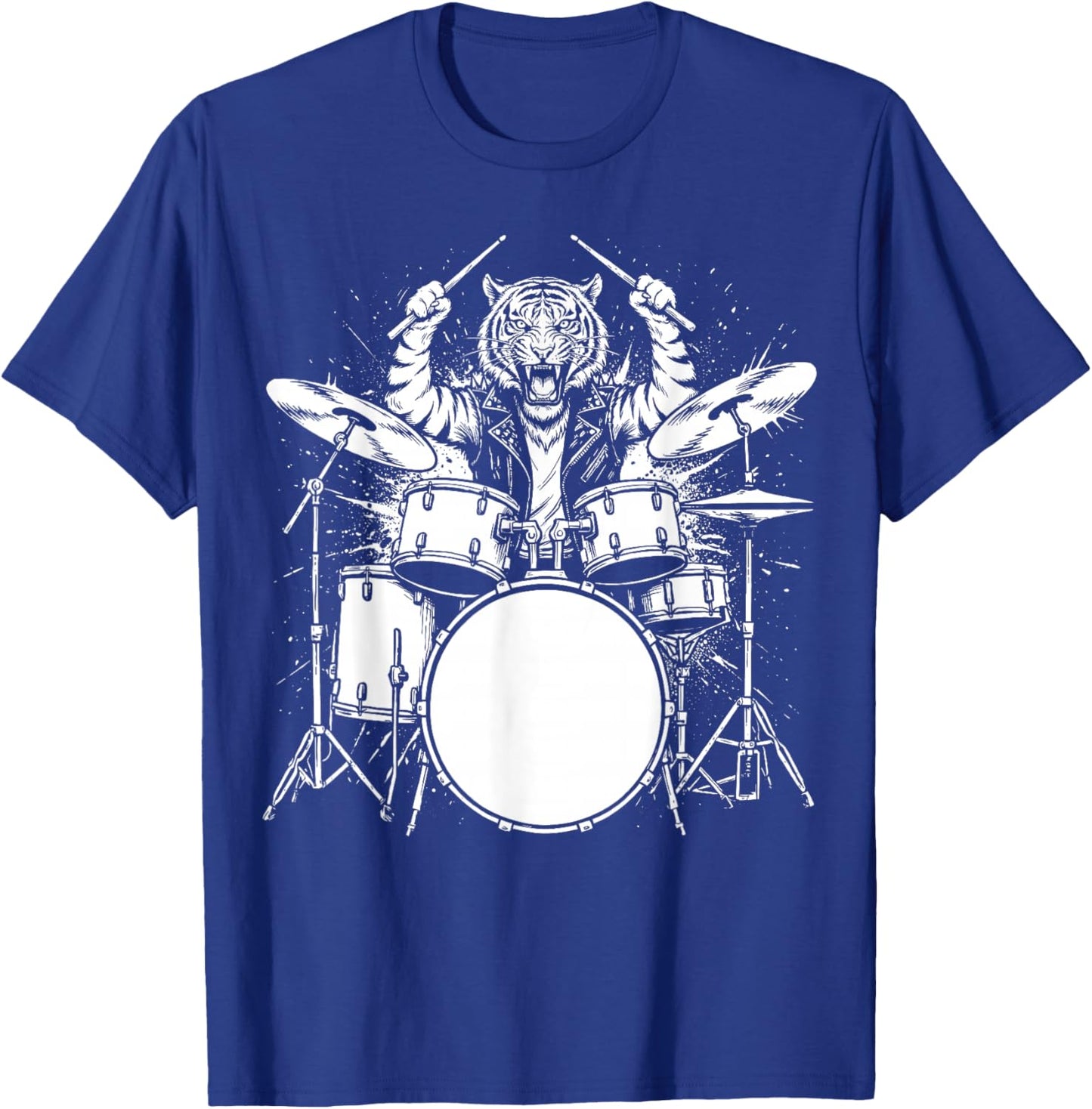 Tiger Drummer Rock Wild Animal Playing Drums T-Shirt - T-Shirt | Royal