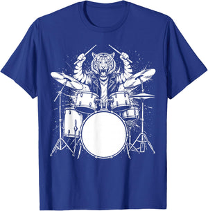 Tiger Drummer Rock Wild Animal Playing Drums T-Shirt - T-Shirt | Royal