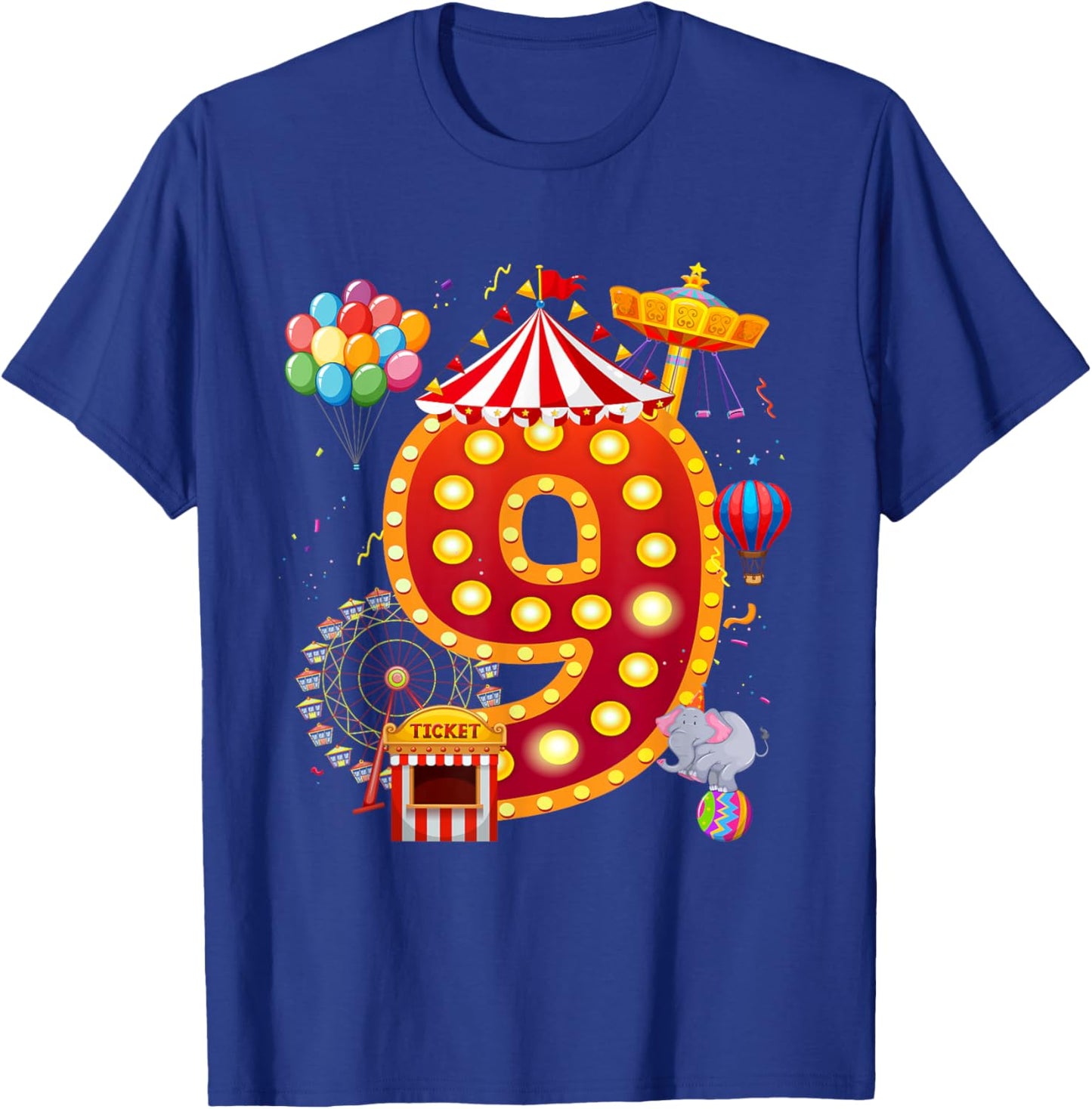 9 Year Old Carnival Circus Lover 9th Birthday Party T-Shirt - T-Shirt | Royal