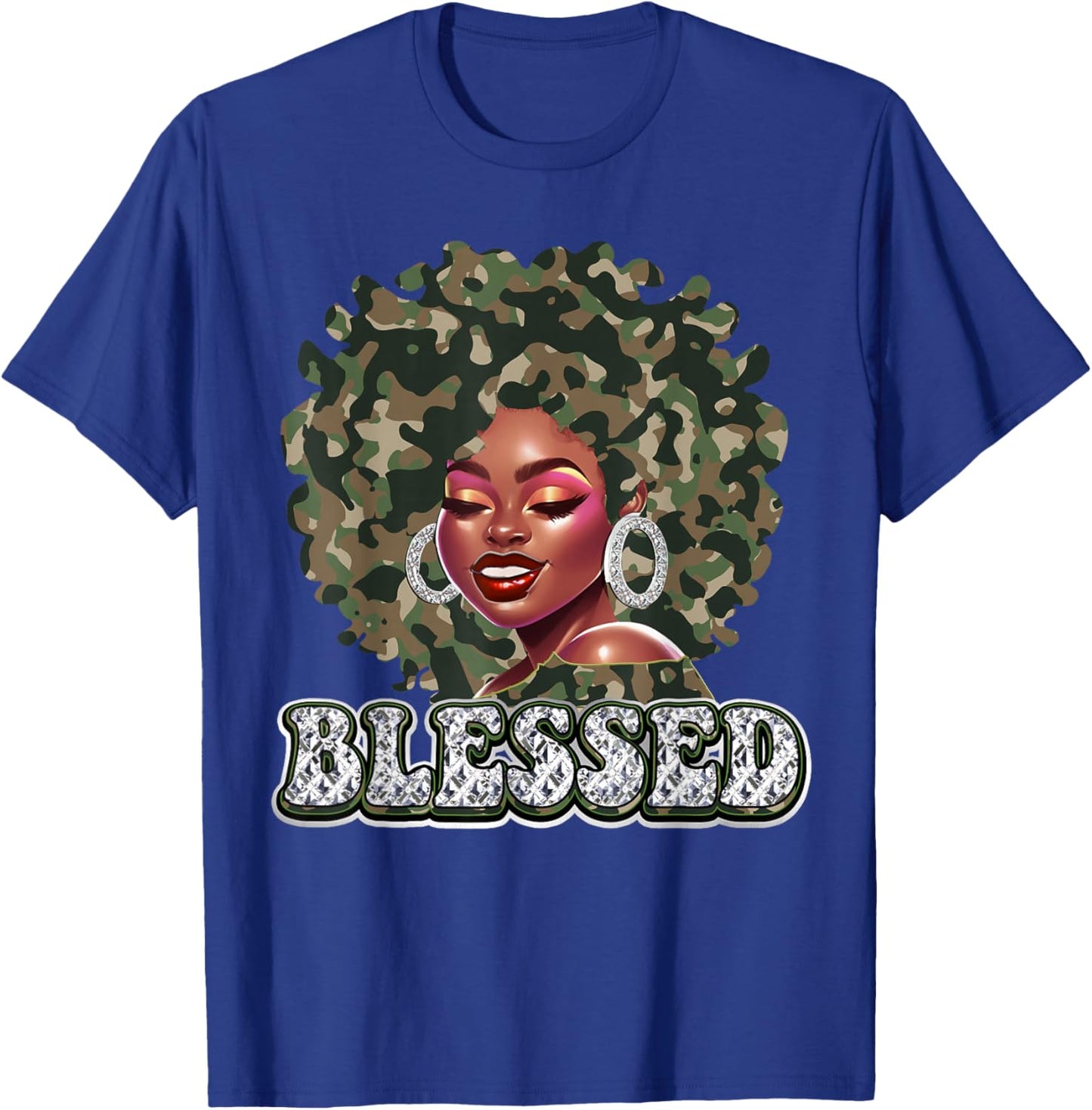 Blessed Camo Black Woman Christian Black History Pride BHM T-Shirt - T-Shirt | Royal