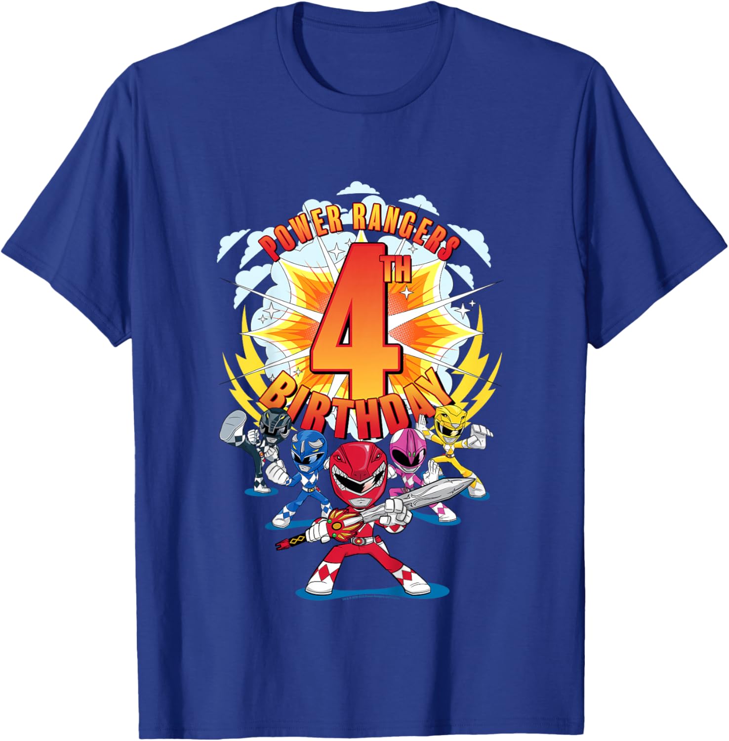 Power Rangers Awesome 4th Birthday Mini Action Shot T-Shirt - T-Shirt | Royal