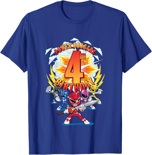 Power Rangers Awesome 4th Birthday Mini Action Shot T-Shirt - T-Shirt | Royal