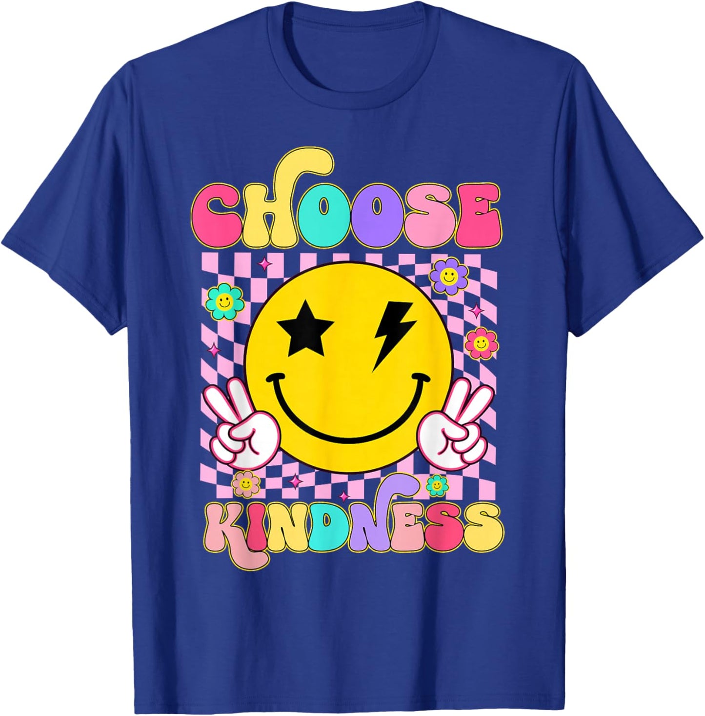 Choose Kindness Smile Face Groovy Be Kind Inspirational Kids T-Shirt - T-Shirt | Royal