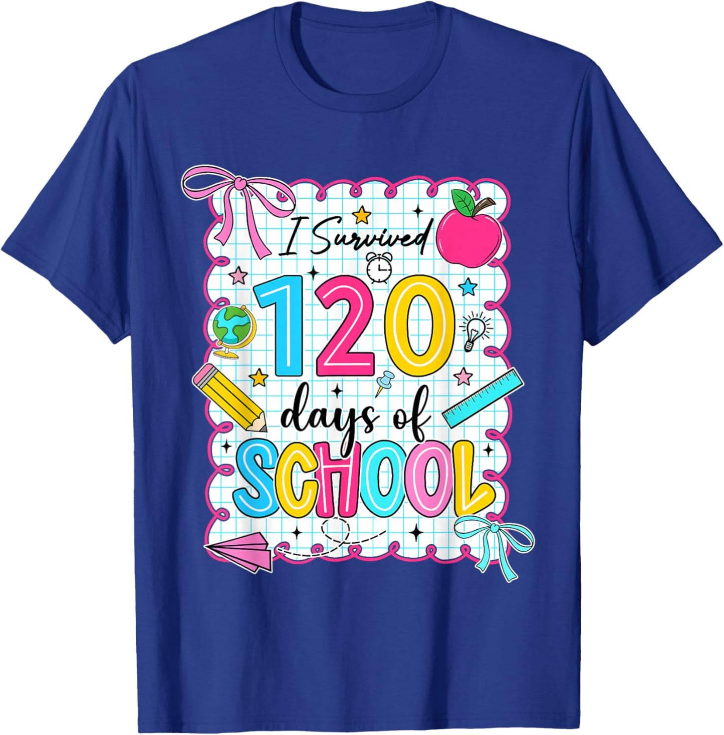 Preppy I Survived 120 Days of School Coquette 120 Days Girls T-Shirt - T-Shirt | Royal