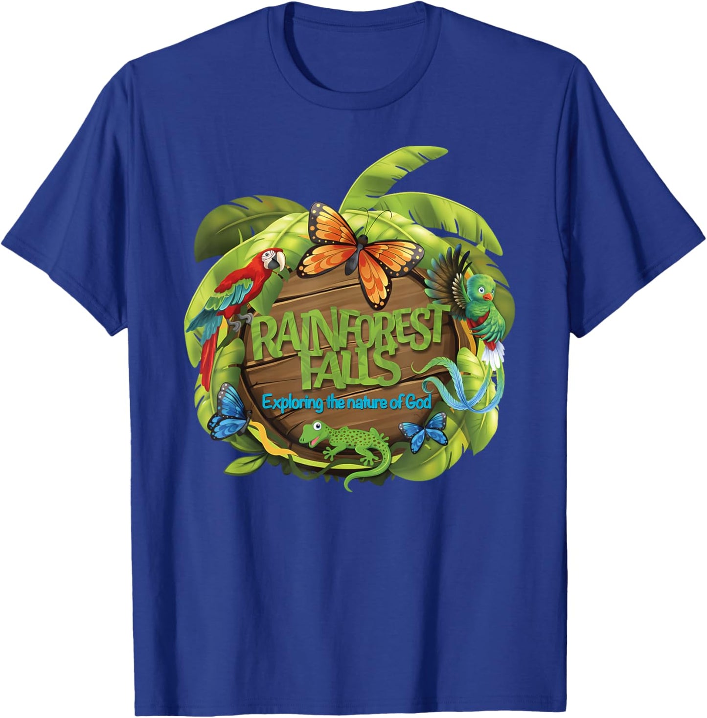 VBS Rainforest Falls Exploring The Nature of God 2 Sided T-Shirt - T-Shirt | Royal