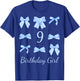 Cute 9 Year Old Birthday Girl Blue Bow and Ribbons T-Shirt - T-Shirt | Royal