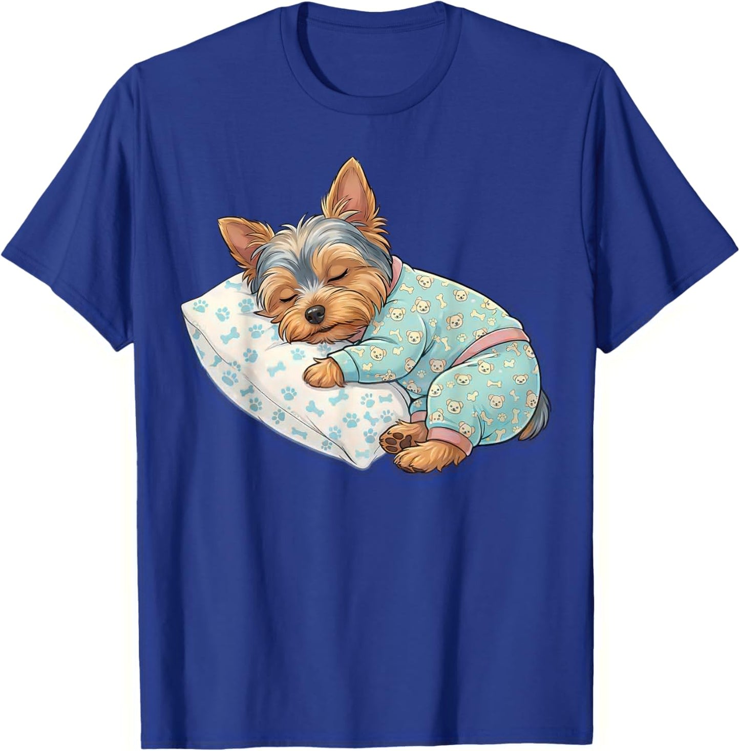 Cute Yorkshire Terrier Dog Sleeping in Pajamas Bedtime Art T-Shirt - T-Shirt | Royal