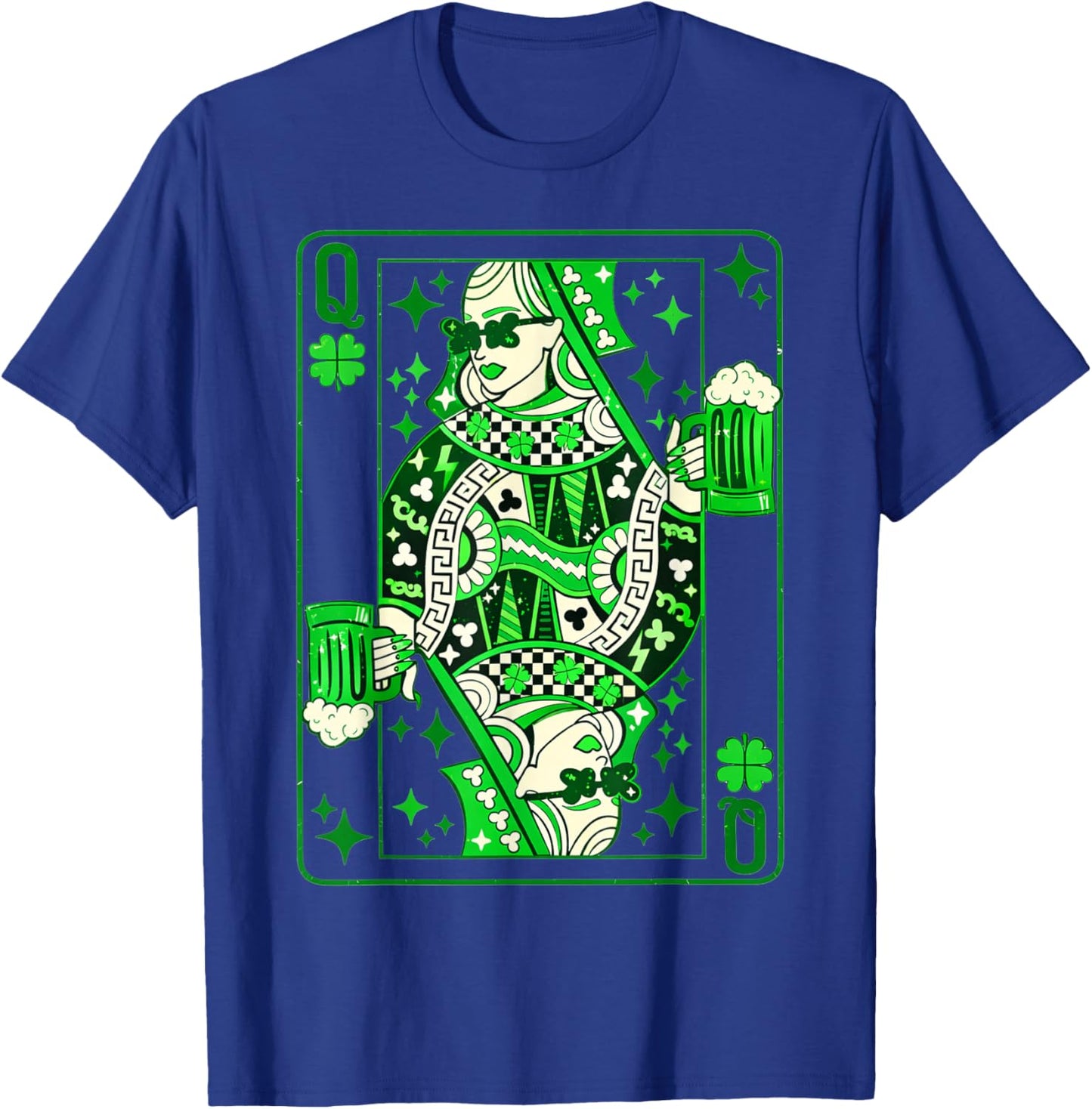 Shamrock Queen Playing Card Saint Patricks Day T-Shirt - T-Shirt | Royal