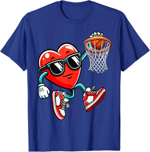 Valentine's Heart Basketball Funny Red Heart Love Boys Kids T-Shirt - T-Shirt | Royal