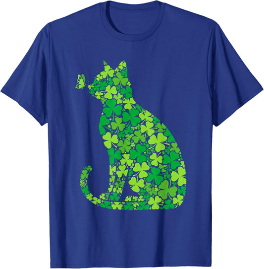 Cat Silhouette Shamrock St Patricks Day Kitten T-Shirt - T-Shirt | Royal