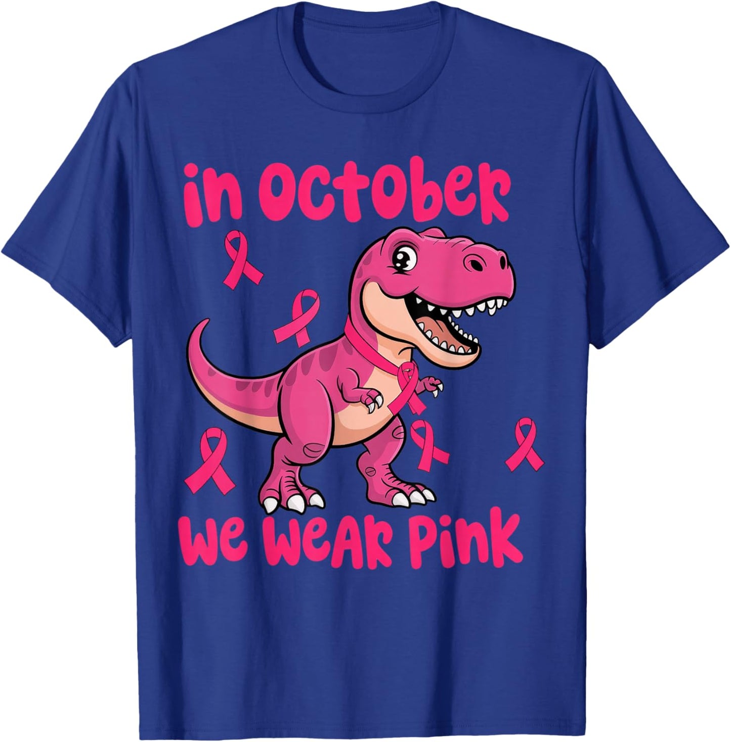 in October We Wear Pink Breast Cancer Trex for Boys Kids T-Shirt - T-Shirt | Royal