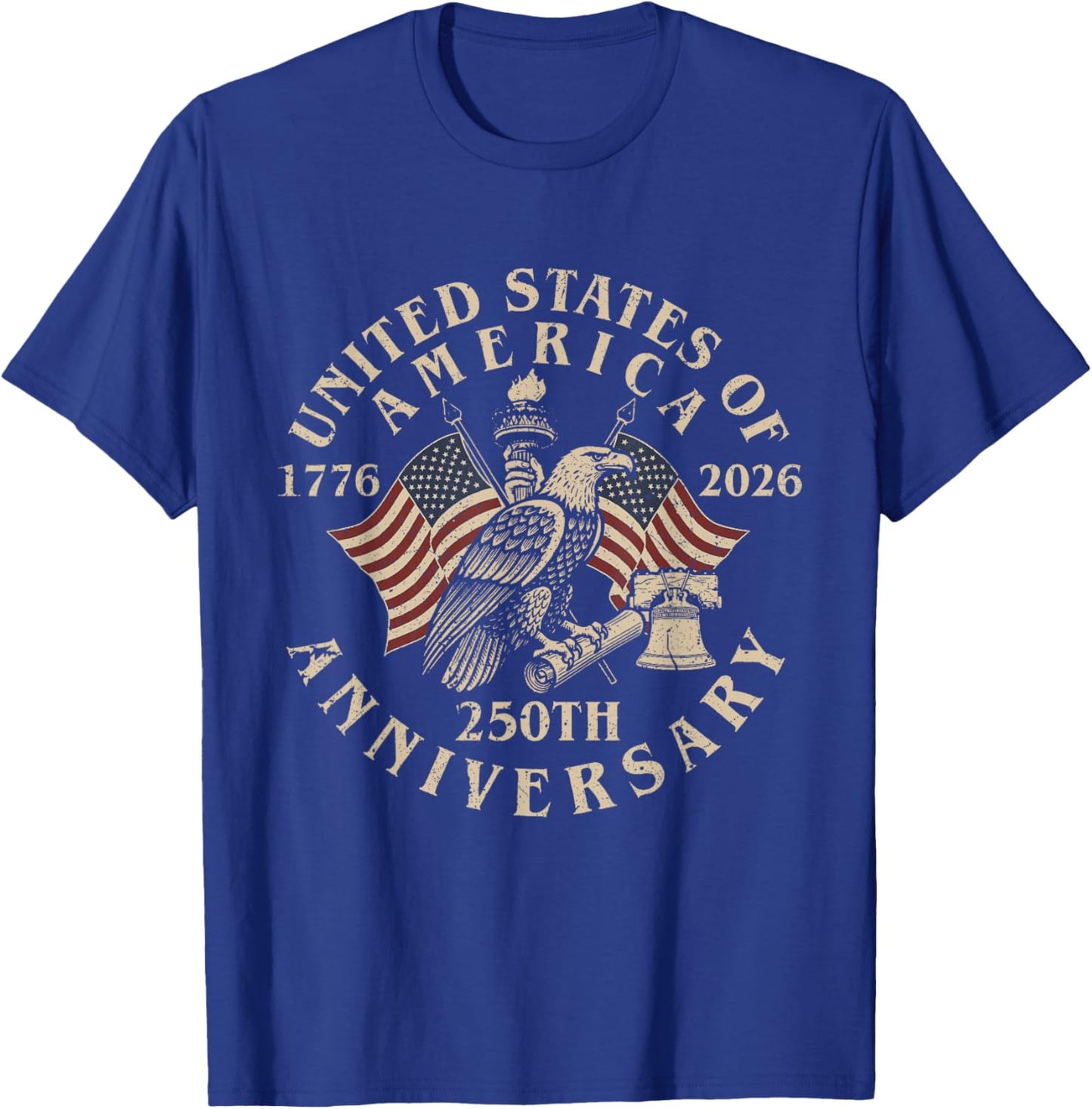 Vintage USA 250th Anniversary 1776-2026 Patriotic T-Shirt - T-Shirt | Royal