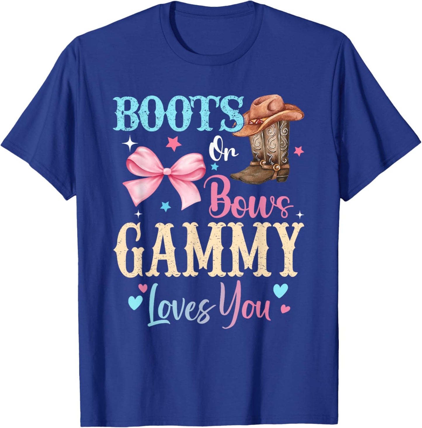 Boots or Bows Gammy Loves You Gender Reveal Family T-Shirt - T-Shirt | Royal