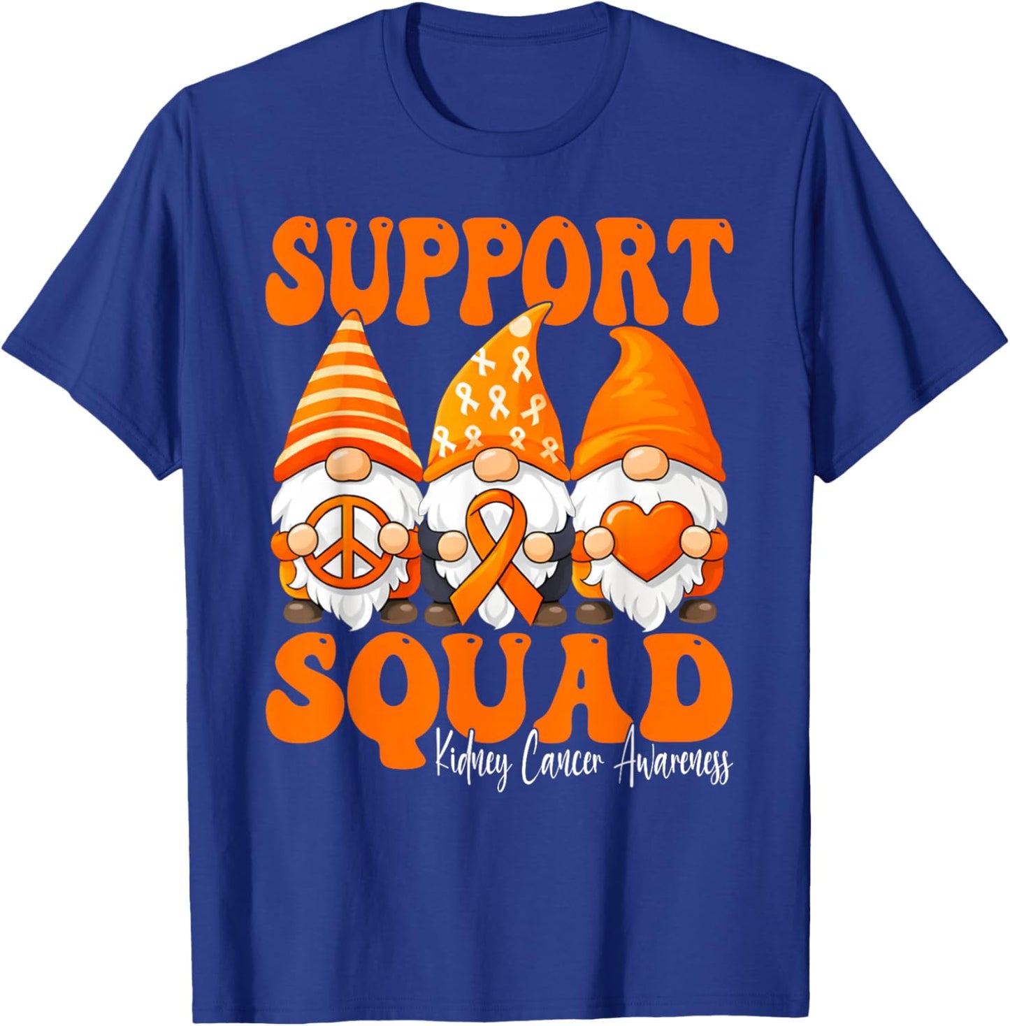 Support Squad Gnomes Kidney Cancer Month Awareness Orange T-Shirt - T-Shirt | Royal