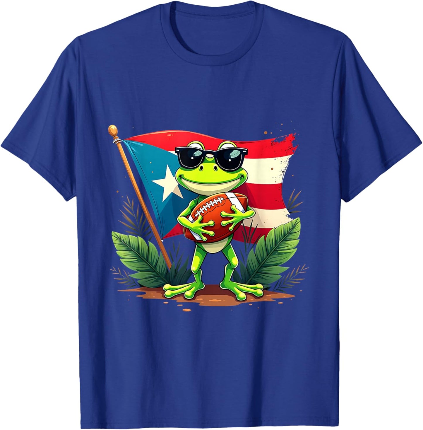 Puerto Rico Frog Football Island Pride Cartoon T-Shirt - T-Shirt | Royal