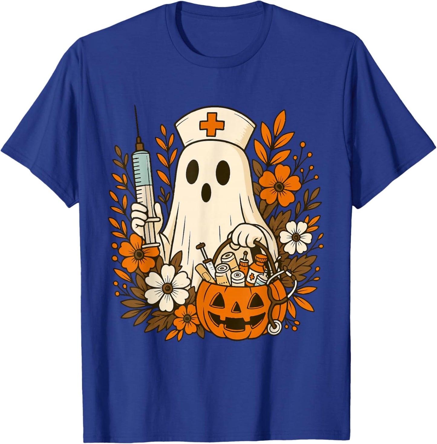 Nurse Ghost Pumpkin Halloween Autumn Nurse Halloween T-Shirt - T-Shirt | Royal