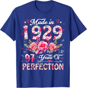 97 Year Old Made in 1929 Floral 97th Birthday Women T-Shirt - T-Shirt | Royal