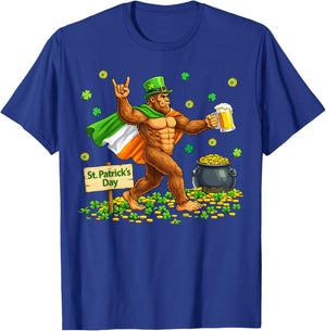 Bigfoot St Patrick's Day Irish Flag Cape Beer Rock Sasquatch T-Shirt - T-Shirt | Royal