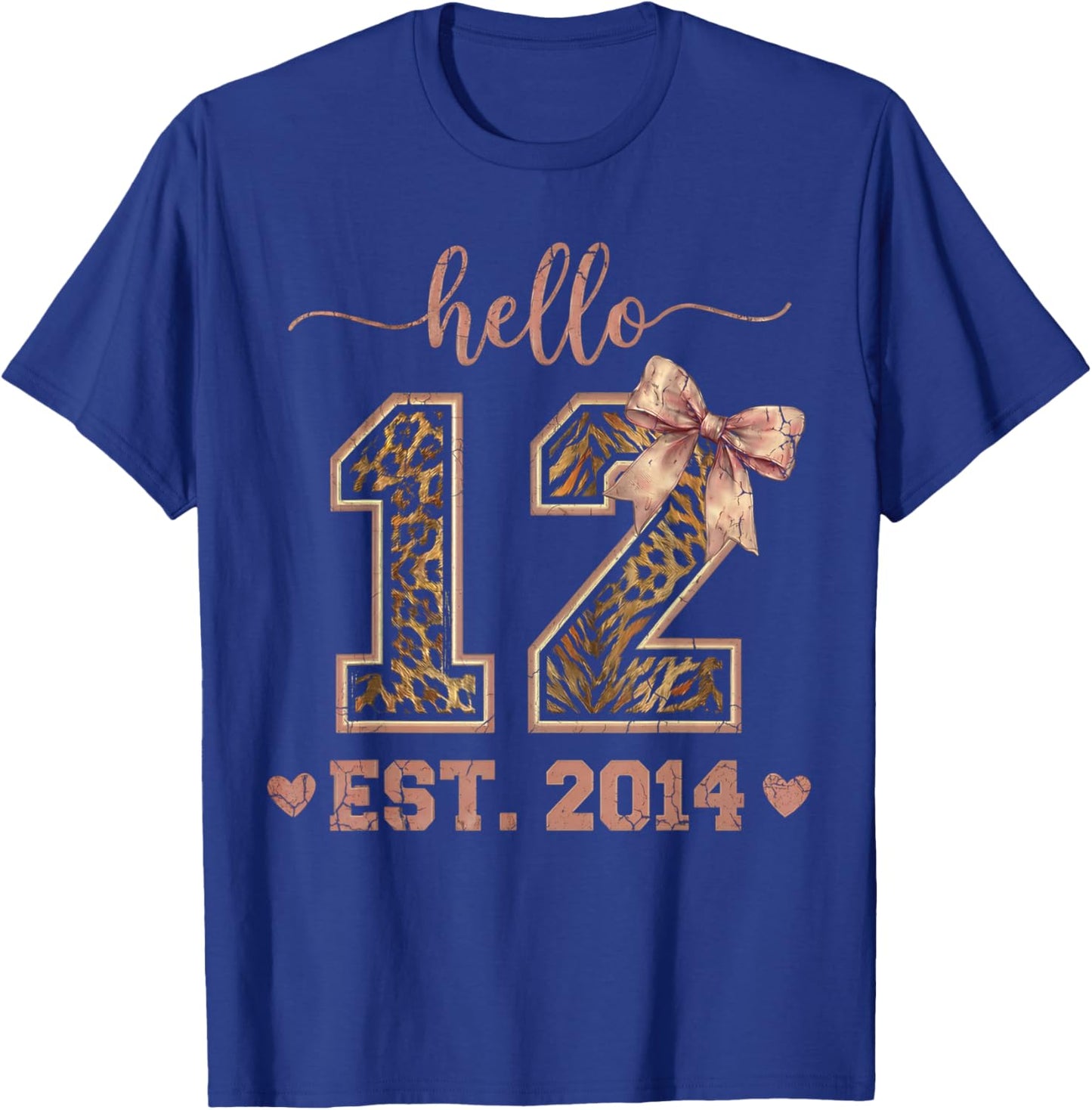 Hello Twelve EST 2014 12th Birthday Coquette 12 Year Leopard T-Shirt - T-Shirt | Royal