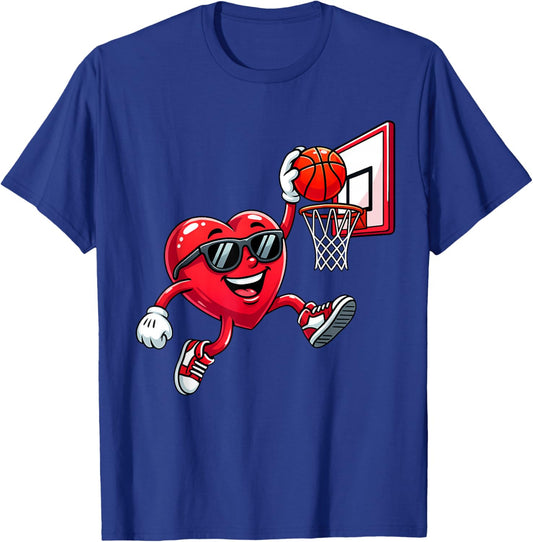 Valentines Day Basketball Funny Red Heart Boys Kids T-Shirt - T-Shirt | Royal