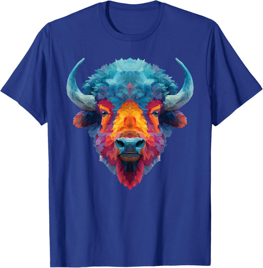Bison Buffalo Colorful Art Graphic T-Shirt - T-Shirt | Royal