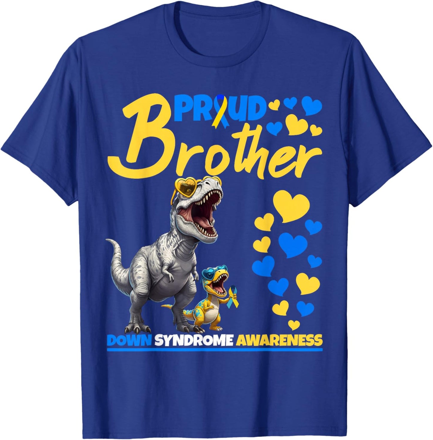 Proud Brother World Down Syndrome Awareness Dinosaur T21 T-Shirt - T-Shirt | Royal