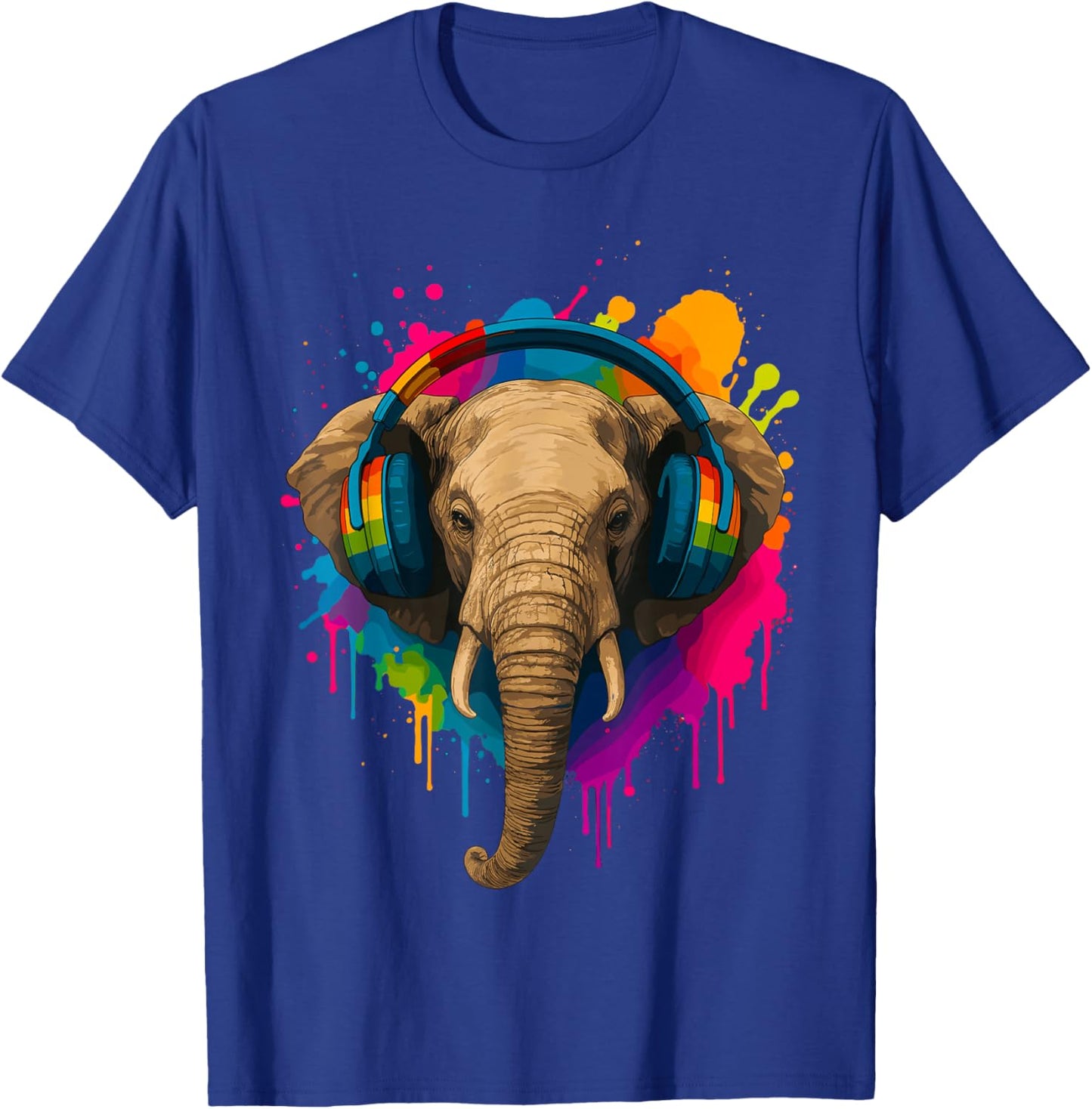 Elephant with Music Headphones T-Shirt - T-Shirt | Royal