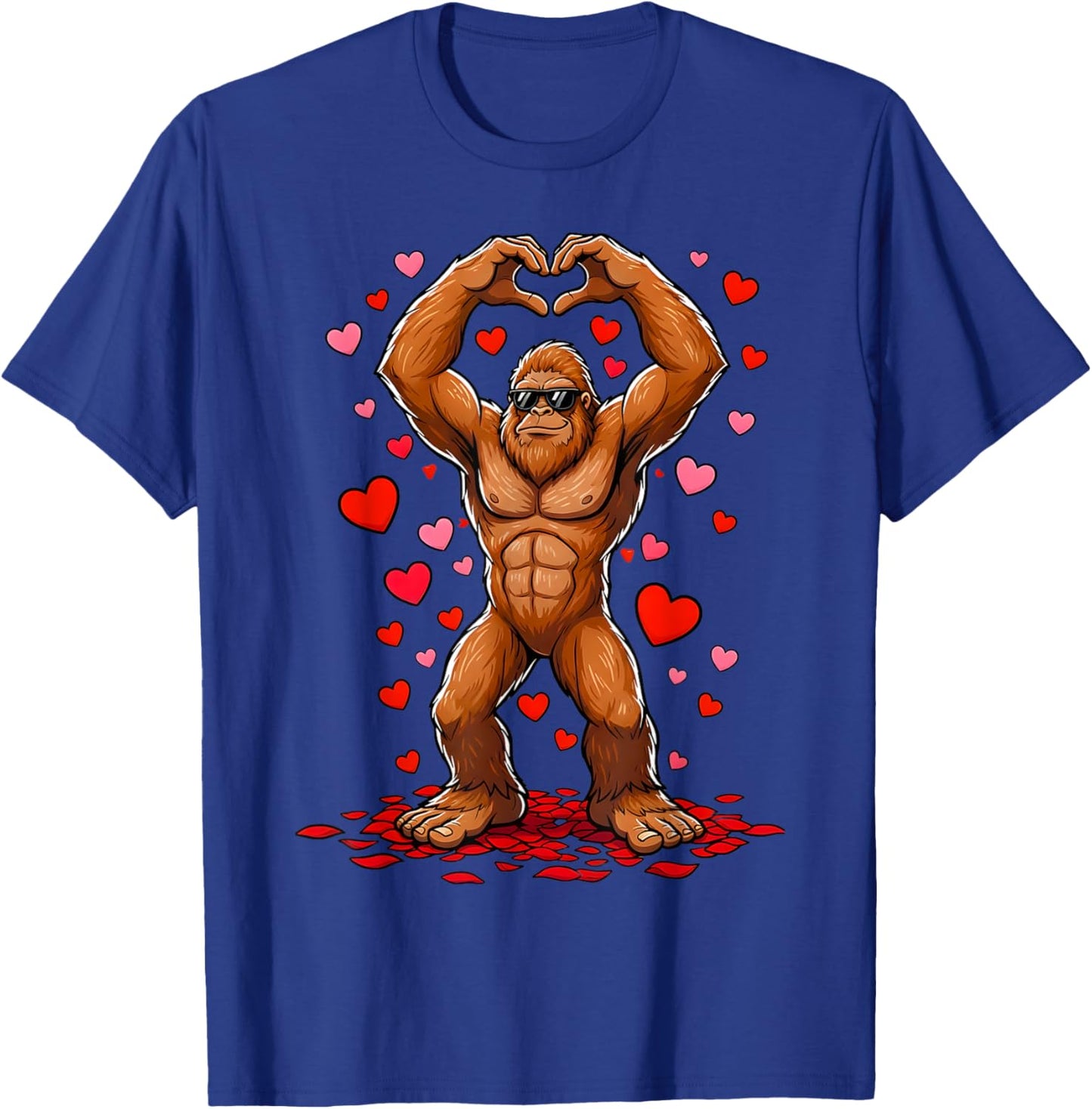 Funny Valentines Day Bigfoot Heart Sunglasses Sasquatch Boys T-Shirt - T-Shirt | Royal
