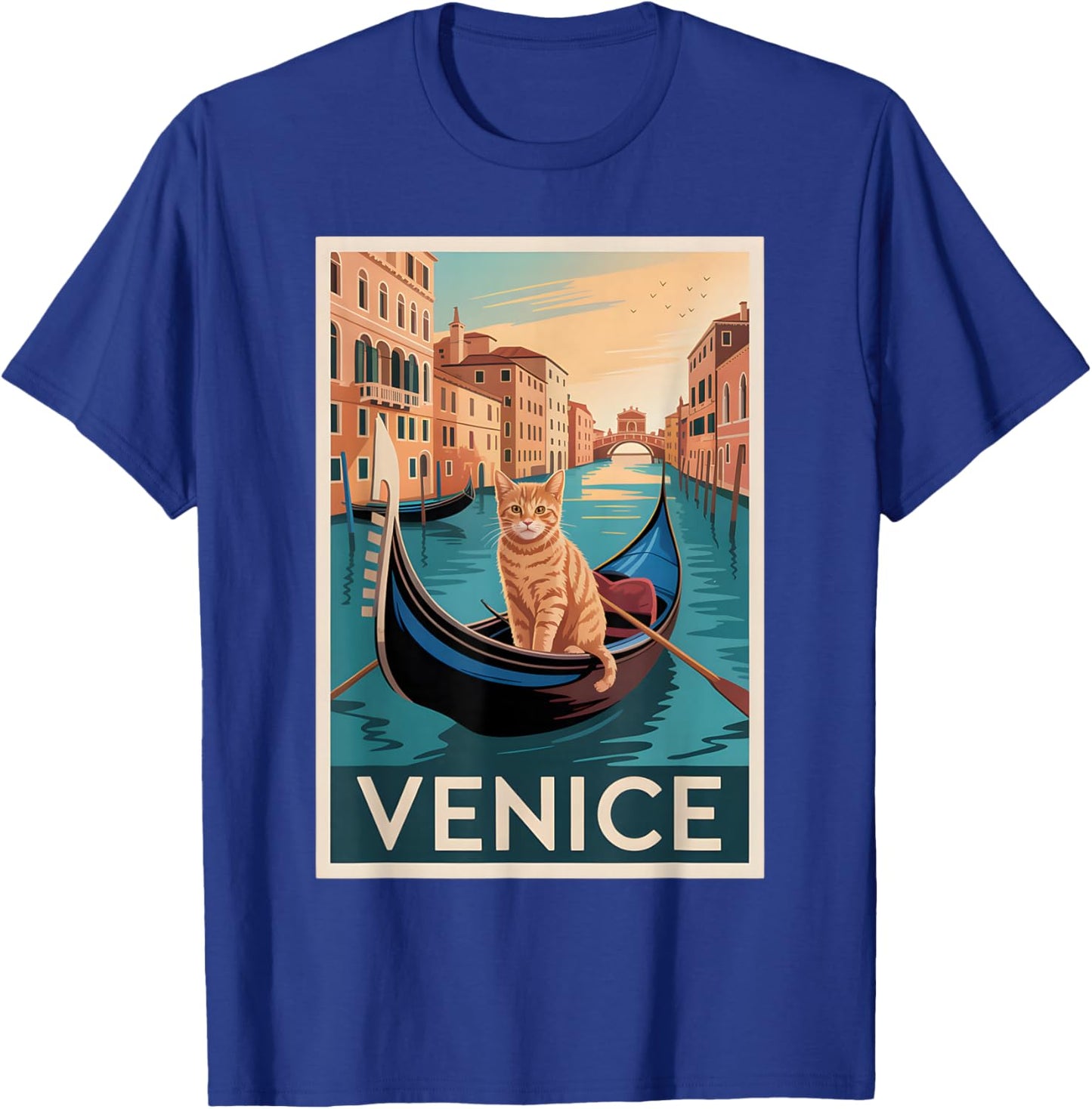Venice Cat Gondola Vintage Travel Italy Design T-Shirt - T-Shirt | Royal